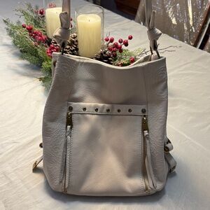 The Sak Cream Leather Bag with Gold Accents